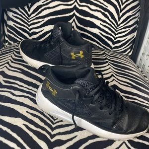 Under Armour Lockdown Mens 8.5 Black,Gold Leather Basketball Shoes